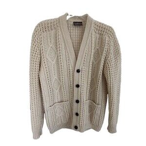 VTG EUC Gaeltarra Ireland Sweater  Cream Cable Knit Fisherman Cardigan Wool M